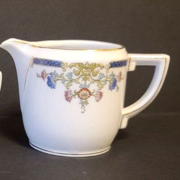 Hutschenreuther Selb HUT6 Floral & Swag Flat Sugar & Creamer Set 1920's Antique - Picture 3 of 10